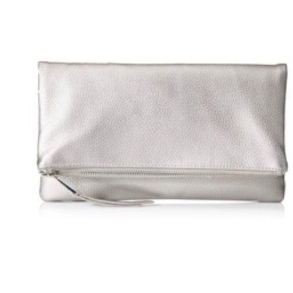 The‎ Drop Women Southampton Foldover Clutch Metallic Silver Pebbled Faux Leather